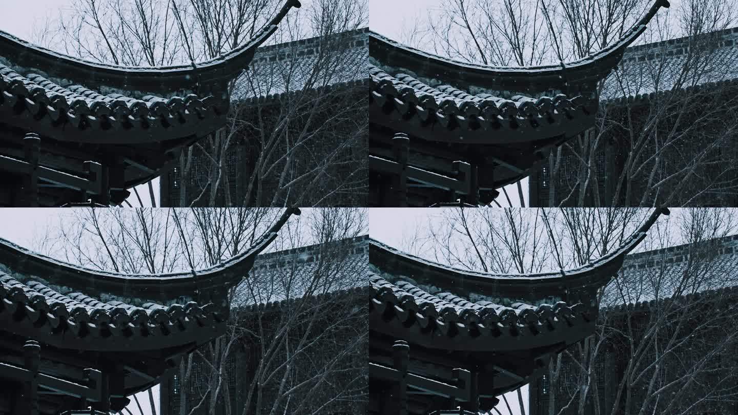 中式古建园林屋顶飞檐雪花