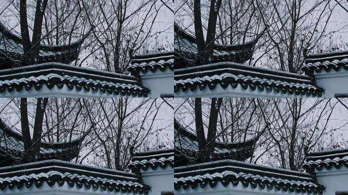 中式庭院古风古建园林雪花雪景