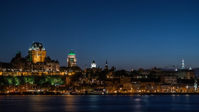 加拿大魁北克城市夜景延时 国外城市夜景