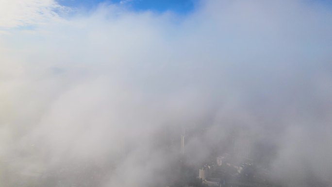 航拍中山 中山市全景平流雾