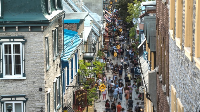 加拿大魁北克街景实拍 街景人群实拍