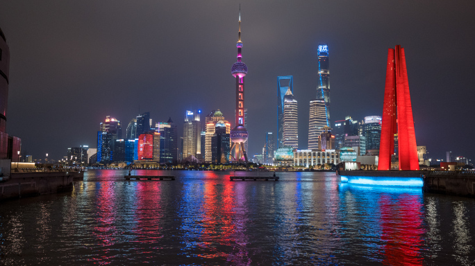 上海外滩延时拍摄夜景大范围移动延时摄影