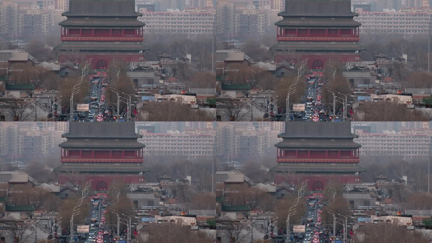 北京鼓楼前的街道 车流 交通 城市