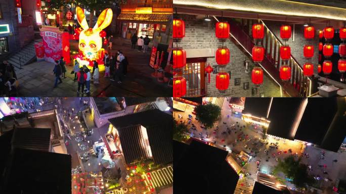 春节十八梯节日氛围热闹兔年风光夜景航拍