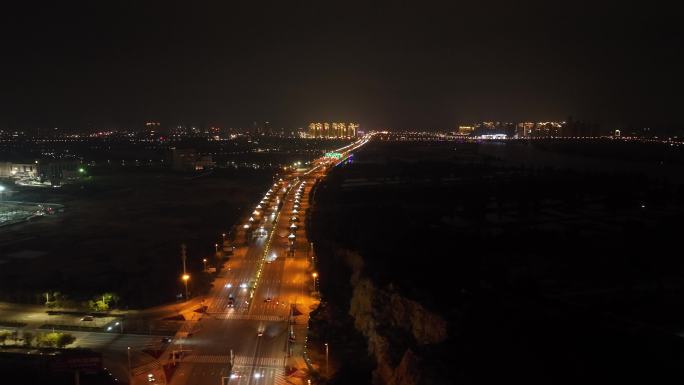 城市道路夜景航拍公路交通车流夜晚马路车辆