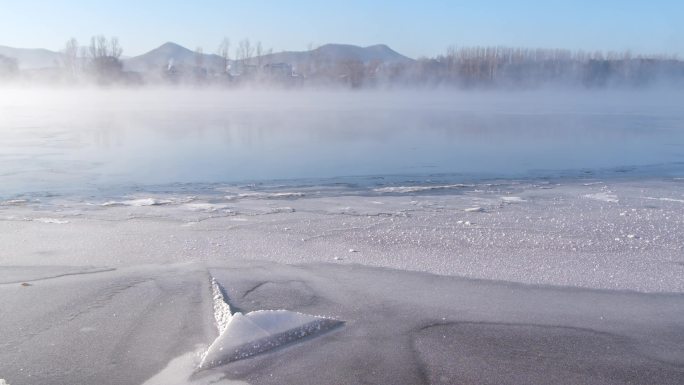 唯美空镜 松花江结冰的水面 冬季