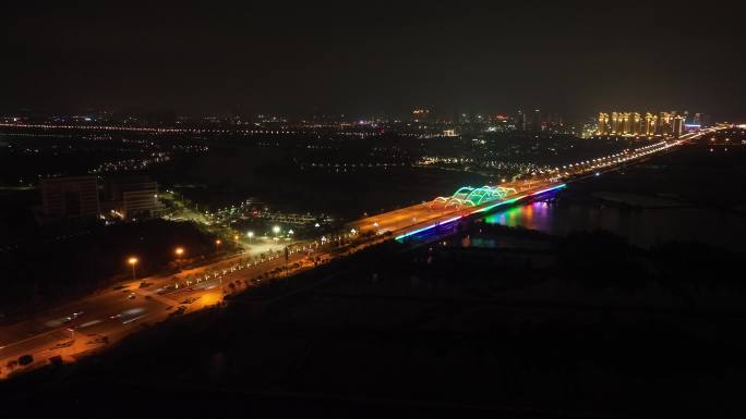 城市道路夜景航拍公路交通车流夜晚马路车辆