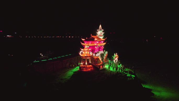 江西九江鄱阳湖落星墩夜景航拍