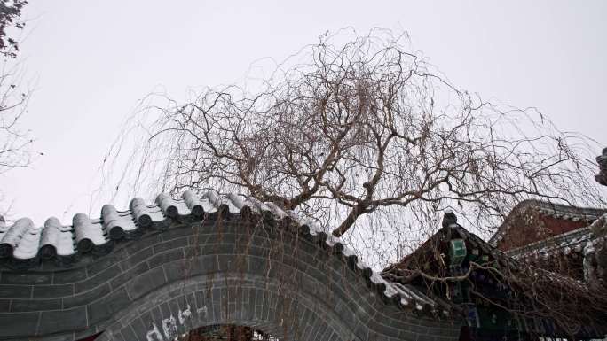 古风雪景雪花飘落-古建园林雪花飘落