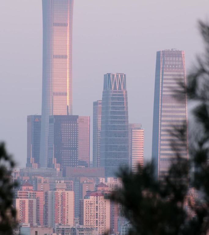 夕阳下北京cbd地标建筑 竖版