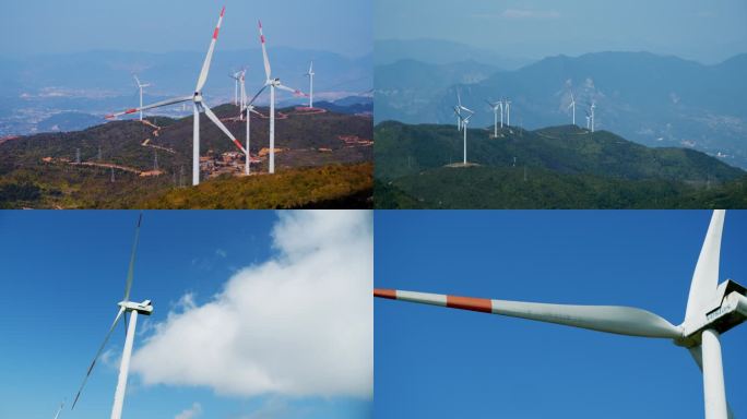 4K实拍大山上的风力发电机