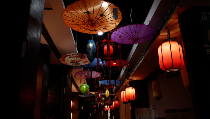 唯美中国古风油纸伞 红灯笼 花伞装饰