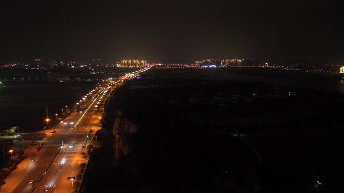 城市道路夜景航拍公路交通车流夜晚马路车辆