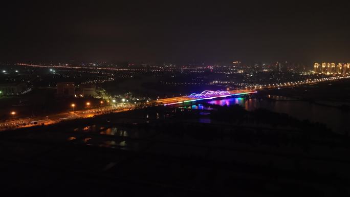 城市道路夜景航拍公路交通车流夜晚马路车辆