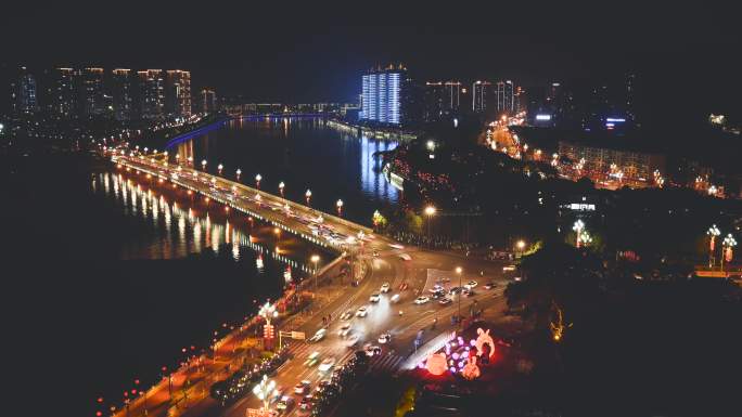 雨城雅安夜景灯光车轨青衣江夜色延时素材