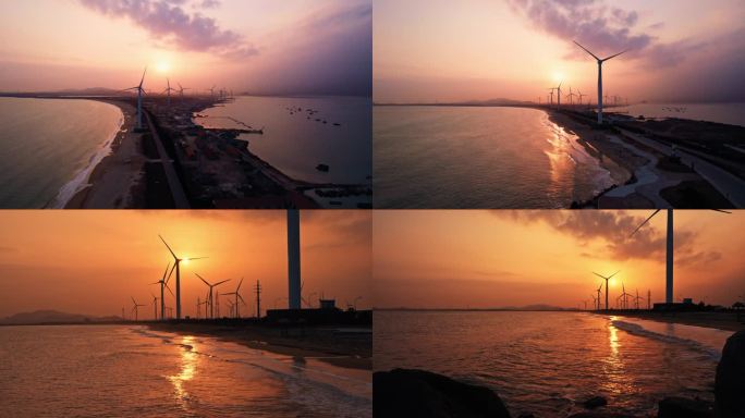 4k最美海岸线航拍 威海绿色清洁能源风车