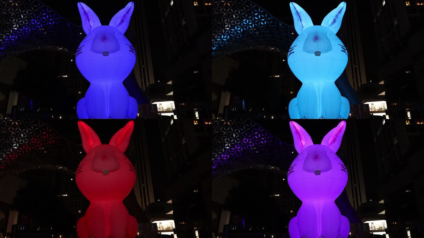 兔年夜晚卡通兔形象亮灯