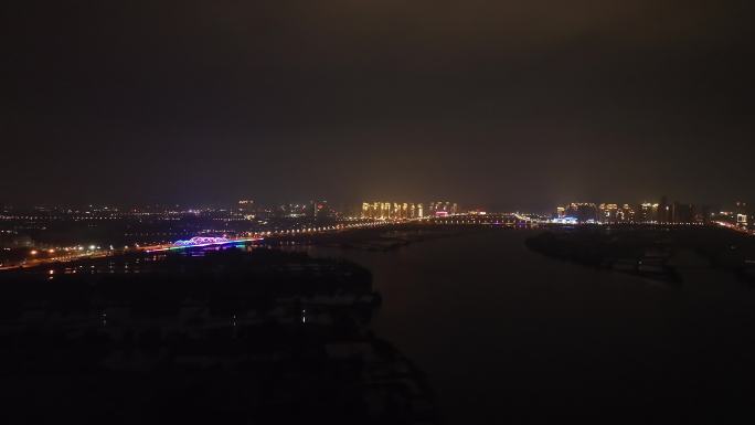 城市道路夜景航拍公路交通车流夜晚马路车辆