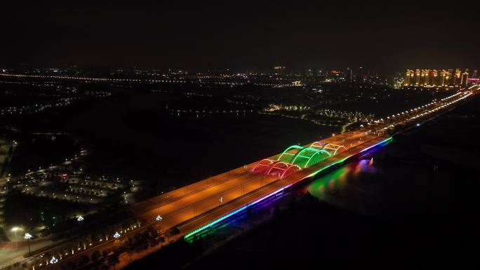 城市道路夜景航拍公路交通车流夜晚马路车辆