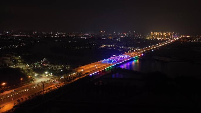 城市道路夜景航拍公路交通车流夜晚马路车辆