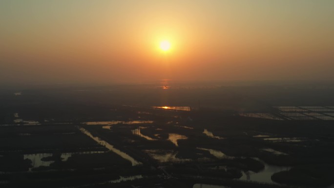 泗洪洪泽湖湿地夕阳日落航拍4k