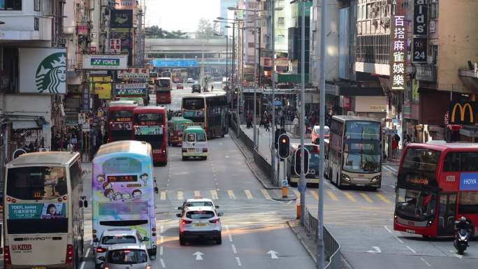 香港旺角 尖沙咀繁忙的车流与行人