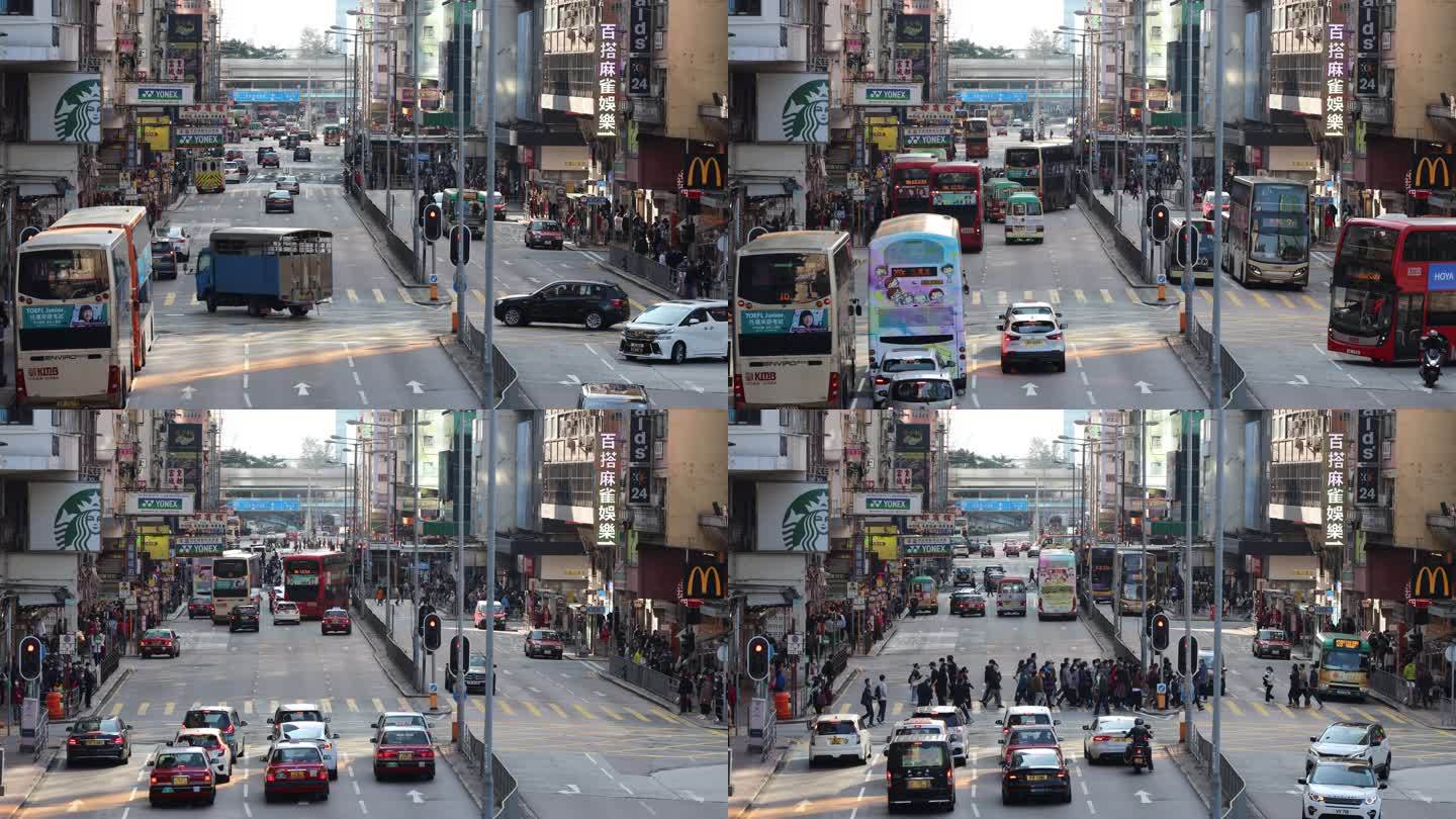 香港旺角 尖沙咀繁忙的车流与行人