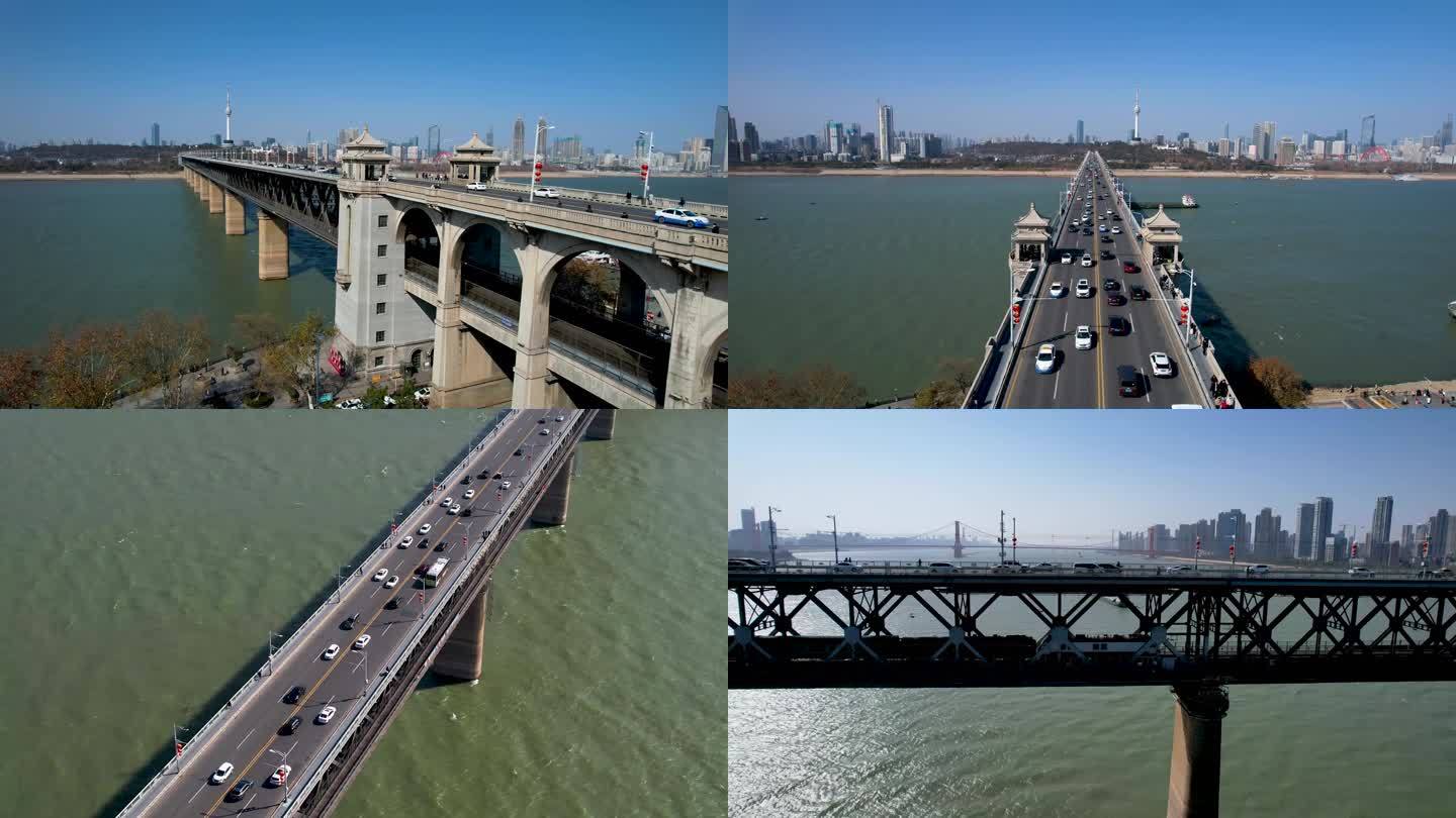 4k武汉长江铁路大桥航拍