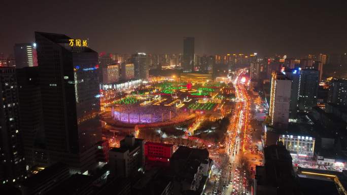 临沂地标 人民广场夜景航拍 除夕 春节