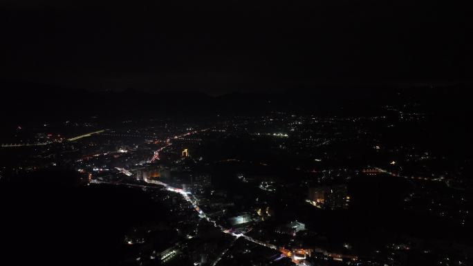 农村夜景航拍夜晚乡村灯光灯火通明晚上乡镇