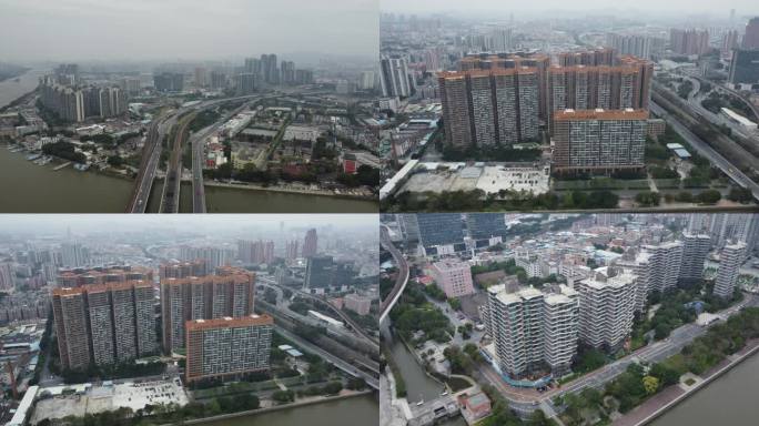 4K航拍：广州荔湾珠江大桥、附近地标建筑