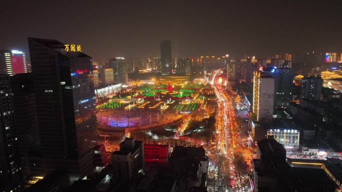 临沂人民广场夜景航拍 春节夜景