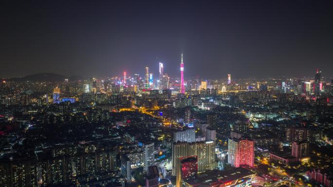 【商用4K】珠江新城亮灯一刻夜景广州航拍