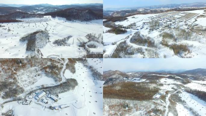 东北冬季村庄雪景航拍