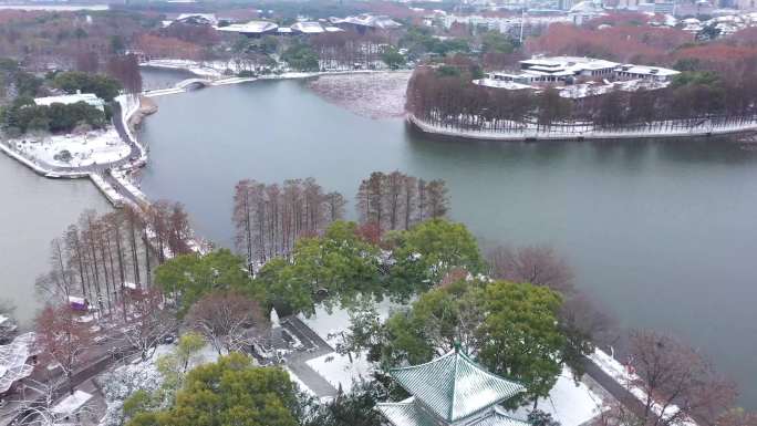 武汉东湖航拍雪景