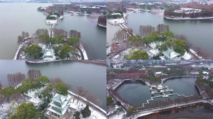 武汉东湖航拍雪景