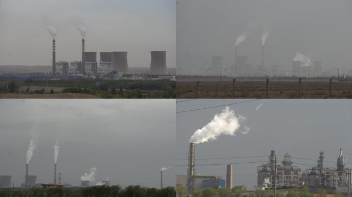 戈壁滩上的工厂排放 大气污染 末日