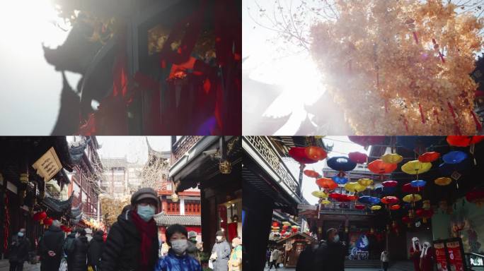 春节期间上海城隍庙内街头节日氛围4K纪实
