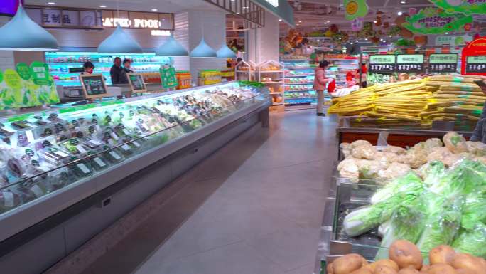 超市 商超 购物人流 生鲜 收银台