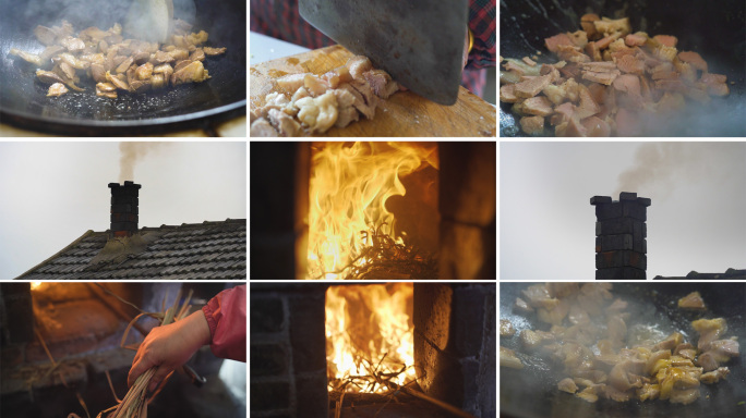 农村炊烟年味土灶烧火做饭