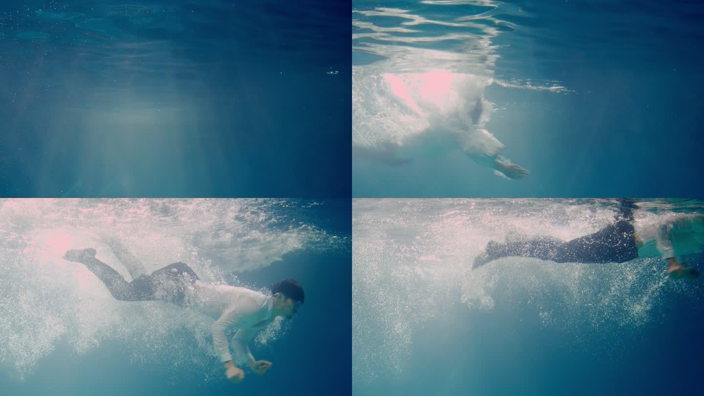 水下拍摄男人落入水中