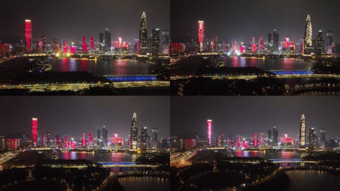 深圳南山区深圳湾新年灯光秀航拍