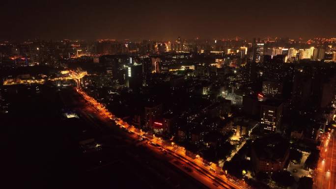 湖北省卫健委大楼夜景航拍延时4k