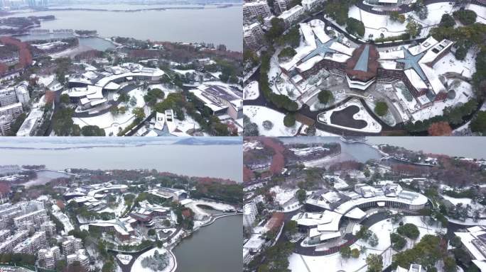 武汉东湖国际会议中心雪景航拍