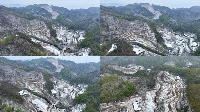 4K航拍 资源小村雪景