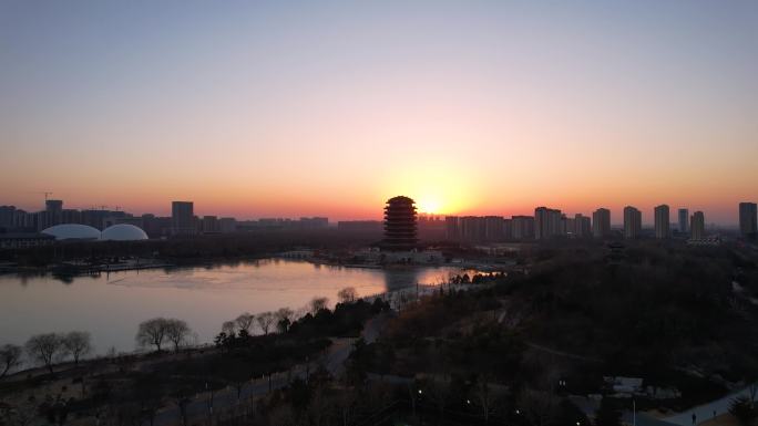 淄博齐盛湖夕阳落日