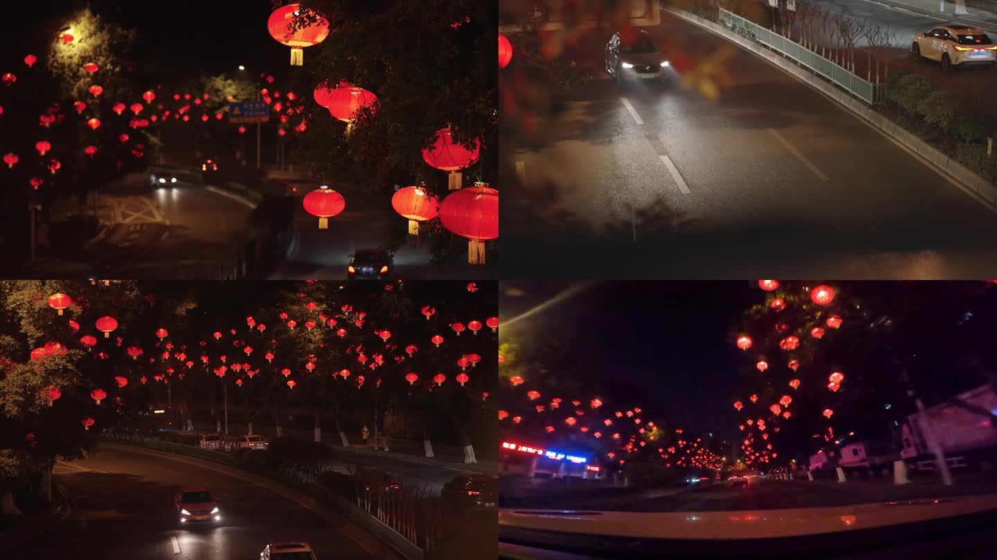 城市街道的春节灯笼4K