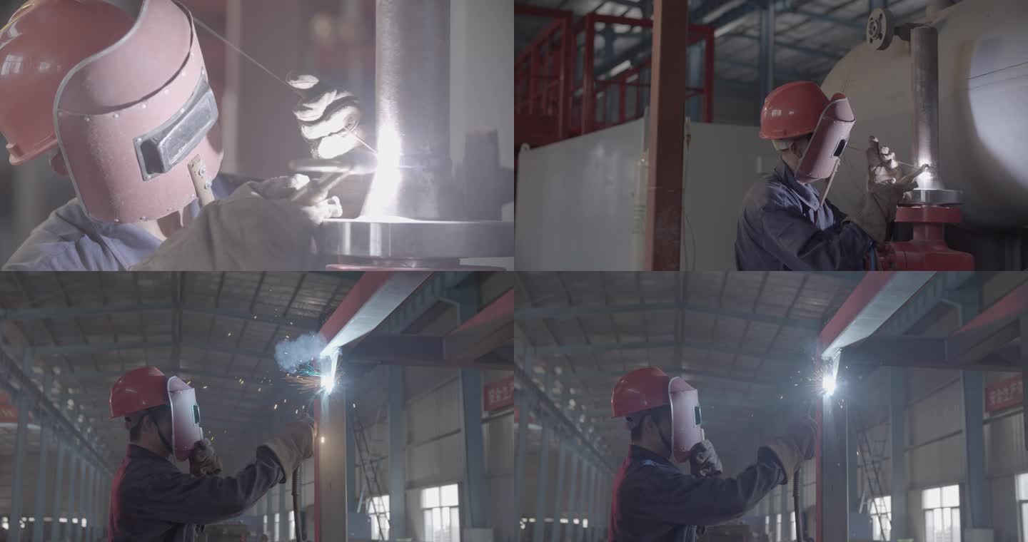 焊接切割火光火花喷射工厂工人一组镜头