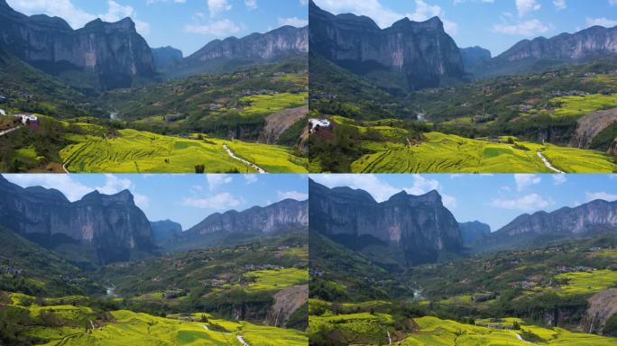 油菜花海 航拍恩施大峡谷 朝东岩