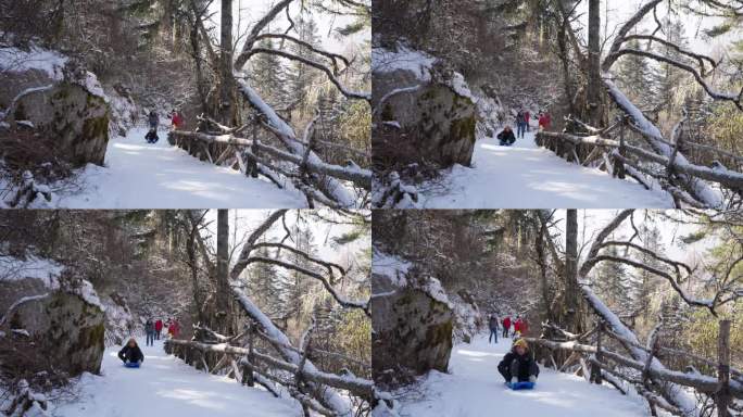 快乐小孩冬季毕棚沟滑雪玩耍